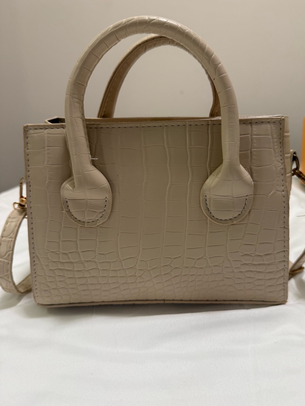 Women’s Croc-Embossed Top-Handle Satchel in Beige